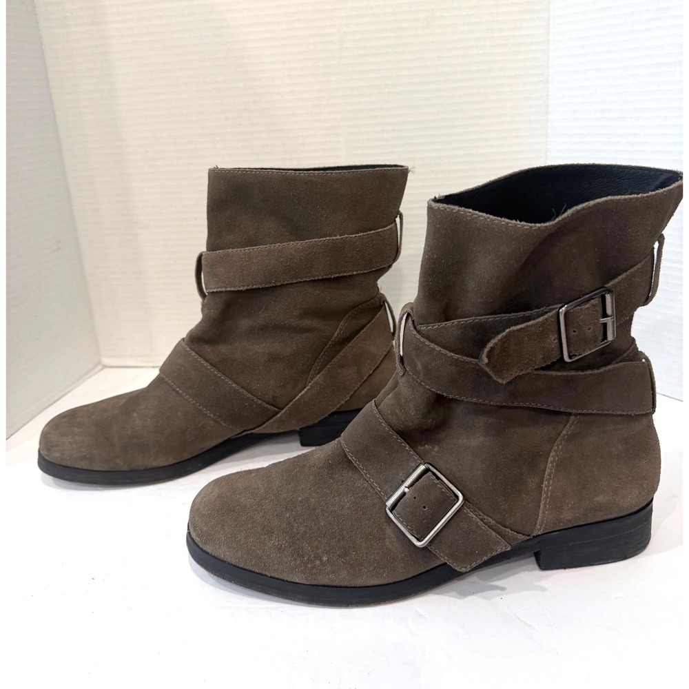 Pour La Victoire Martine Brown Suede Buckle Strap Edge Pullon Moto Ankle Boot 10